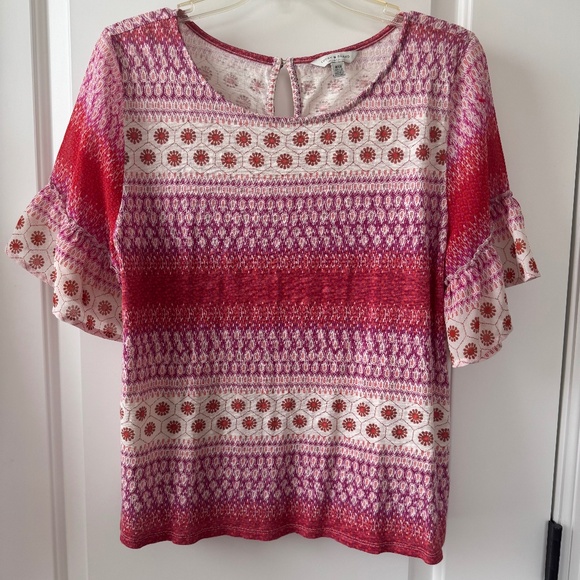 Lucky Brand Tops - Lucky Brand Shirt Women's Med Cotton Sheer Sleeves Purple Red Stripe Pattern